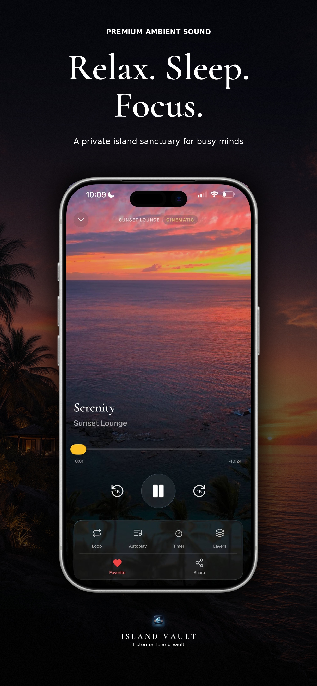 Island Vault App Store screenshot for sleep and focus